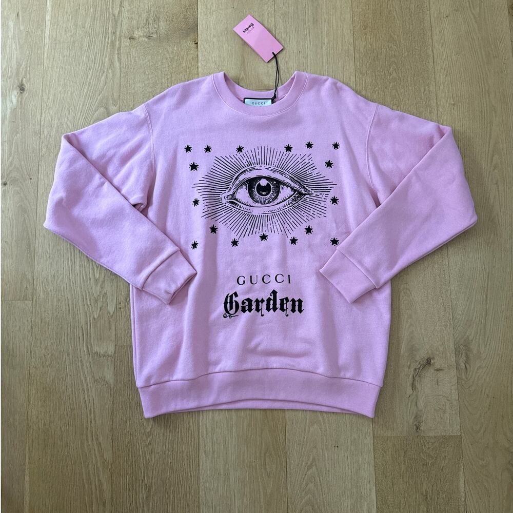Gucci Garden Crew Neck Sweatshirt Eye with Gift Box Wrap & Ribbon Size M Pink